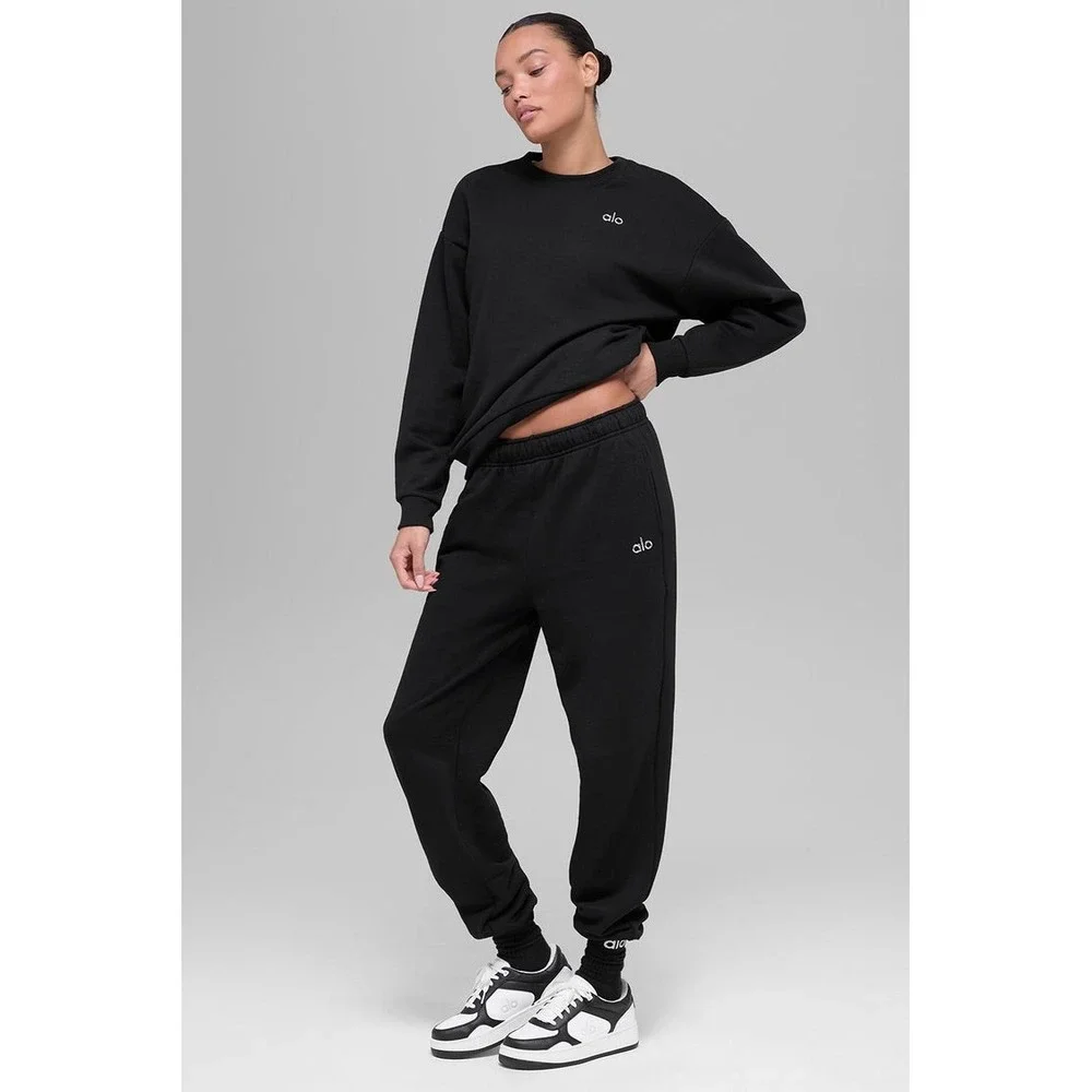 Alo Yoga Accolade Crew Neck Pullover Black French Terry Sweatshirt Small